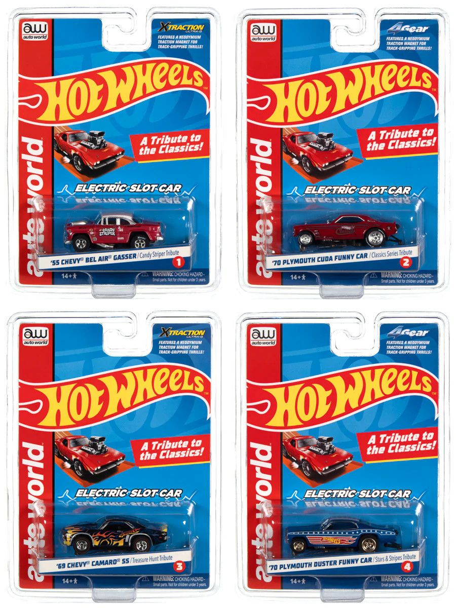 Auto World HO SLOT CAR Hot Wheels Tribute Cars 4Gear XTraction Release 1 SC382 (case)
