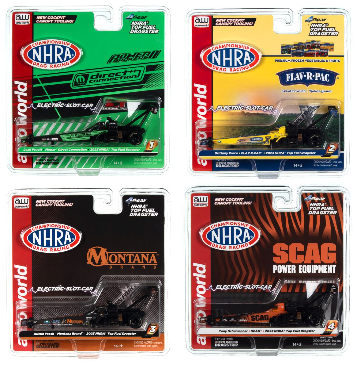 Auto World HO SLOT CAR NHRA Top Fuel Dragsters 4Gear Brittany Force 2023 FLAV-R SC398  (case)