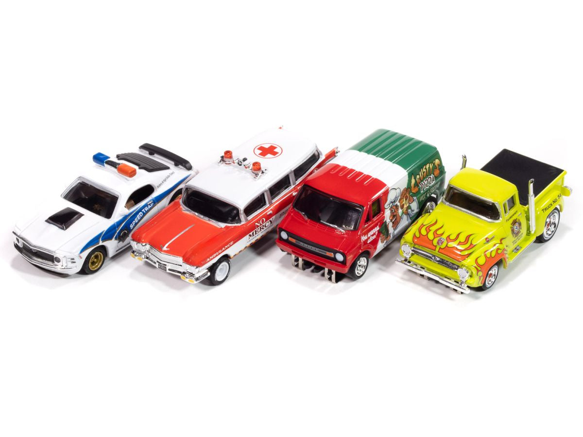 Auto World HO SLOT CAR On Call Version A Delivery Van/Mustang/F100/Ambulance SC414  (case)