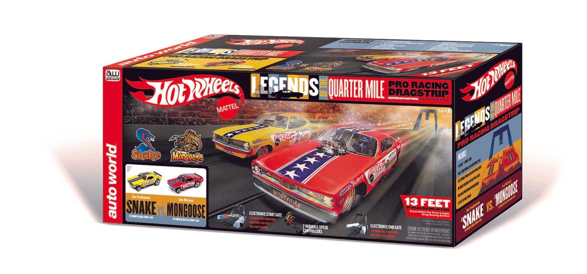 Auto World HO SLOT CAR Hot Wheels 13' Snake vs Mongoose Drag Set Don the Snake SRS330