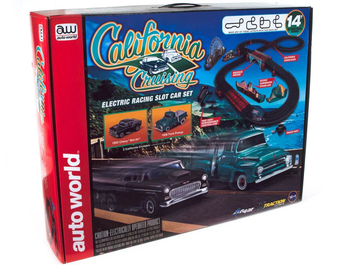 Auto World HO SLOT CAR 14' California Cruising The Pacific Coast Highway Race set SRS331R