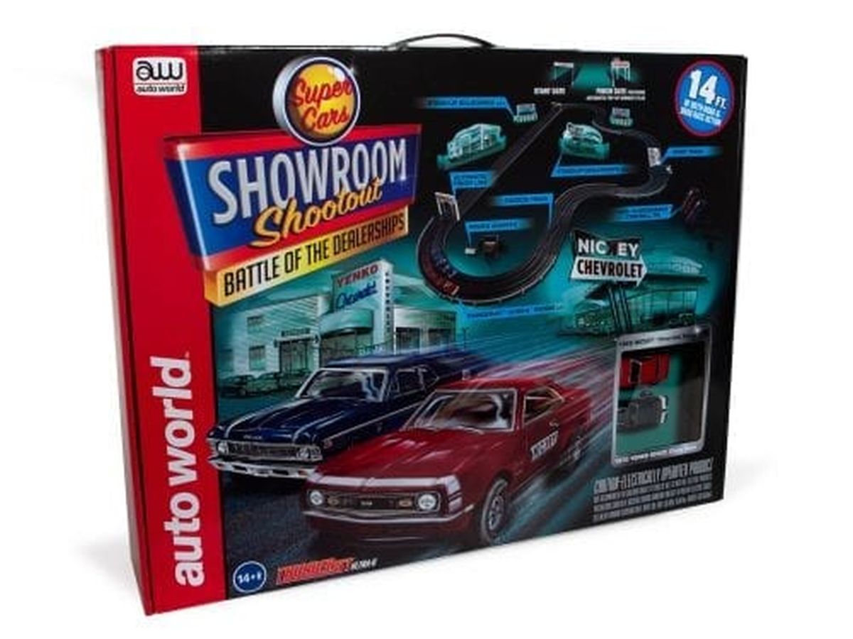 Auto World HO SLOT CAR 14' Showroom Shootout Battle of the Dealerships Slot Race Set SRS337 1