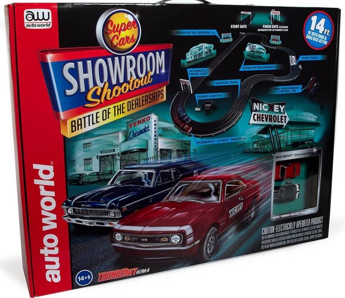Auto World HO SLOT CAR 14' Showroom Shootout Battle of the Dealerships Race Set SRS337R