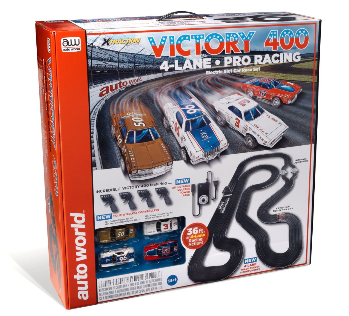 Auto World HO SLOT CAR 36' Victory 400 Slot Race Set 4 Lane SRS345