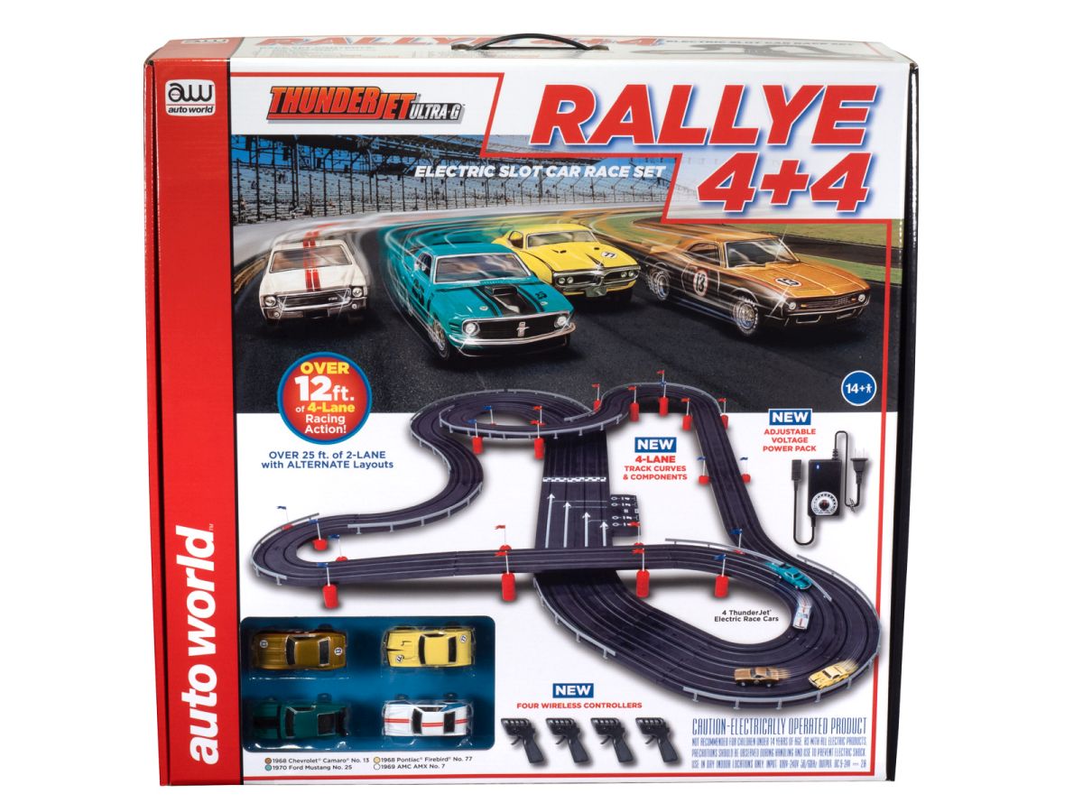 Auto World HO SLOT CAR Rallye 4+4 Over 12 of 4 Lane Racing Action SRS348