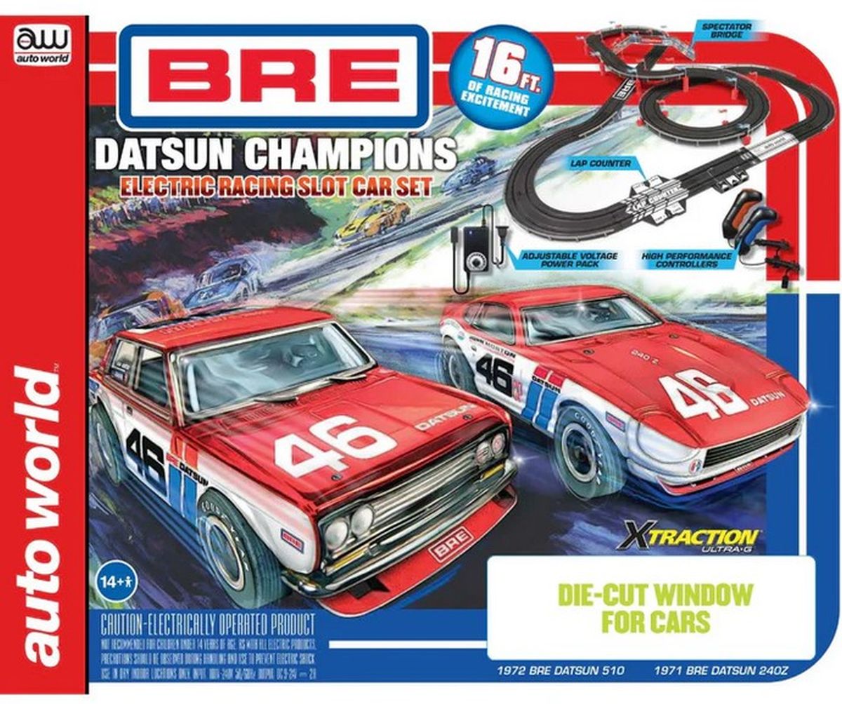 Auto World HO SLOT CAR BRE Datsun 16 Slot Race Set Non adjustable power adapter SRS353R