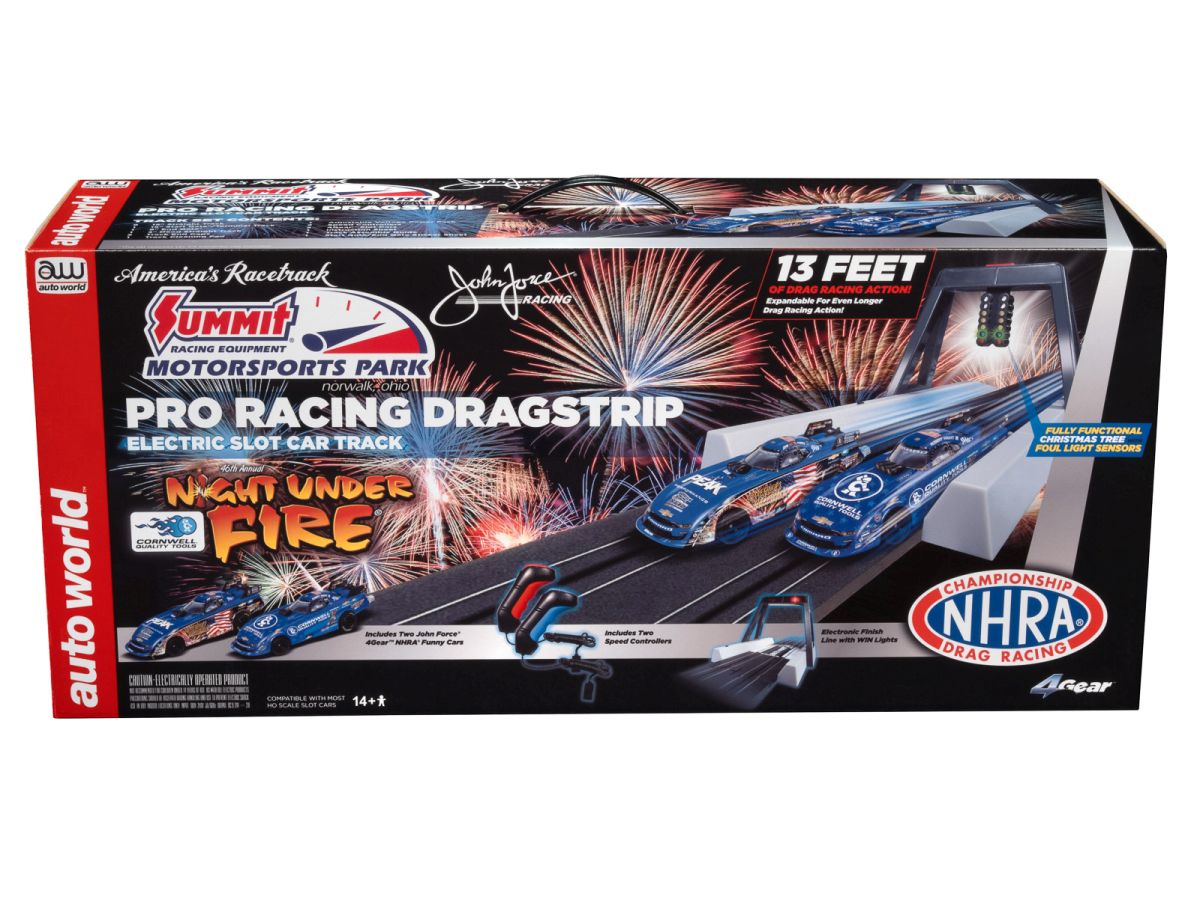 Auto World HO SLOT CAR Summit Motorsports Park Night Under Fire 13 Electronic Drag SRS354