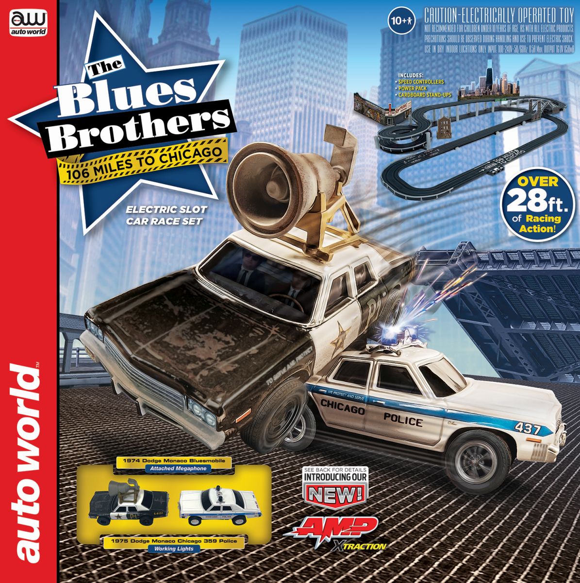 Auto World HO SLOT CAR 28' Blues Brothers 106 Miles to Chicago Race Set SRS359