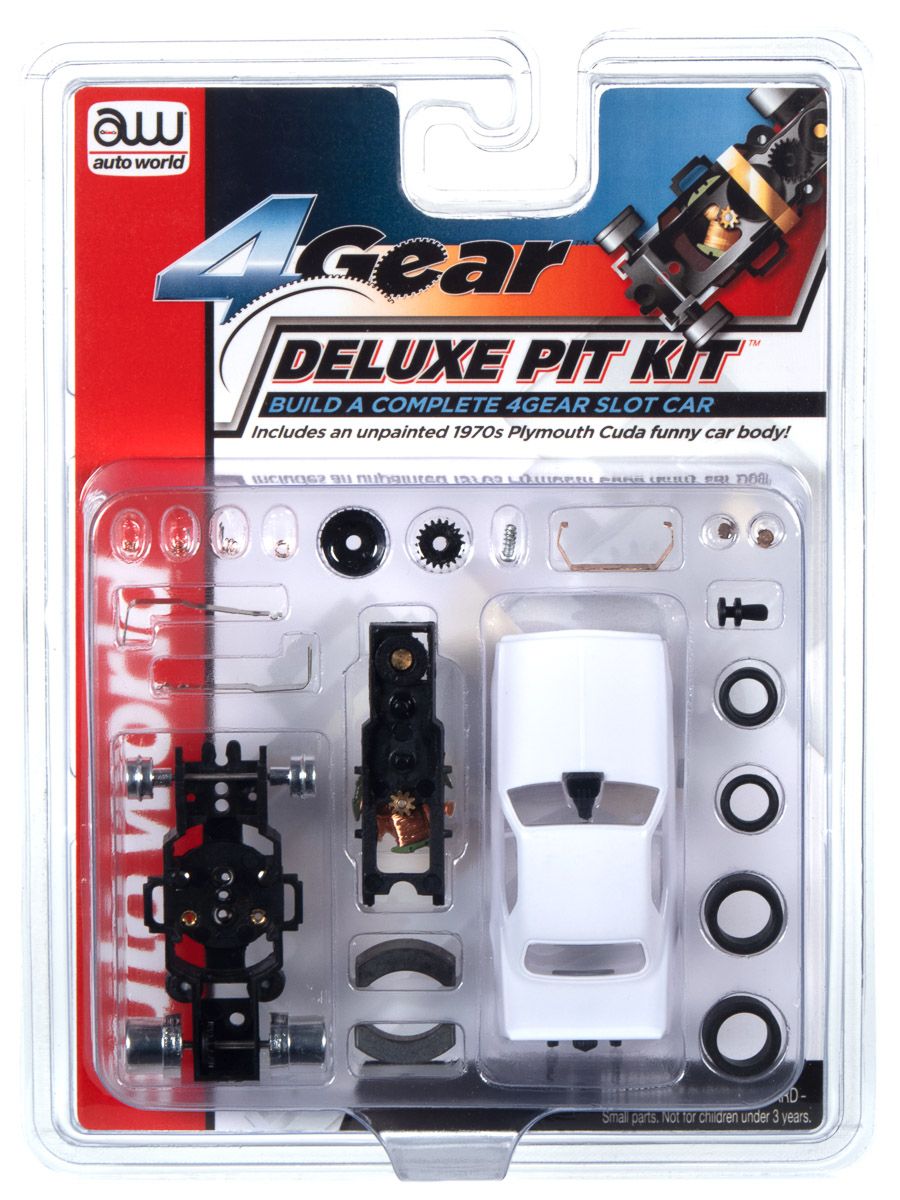Auto World HO SLOT CAR 4Gear Deluxe Pit Kit (w/Plymouth Funny Car Body) Part TRX106