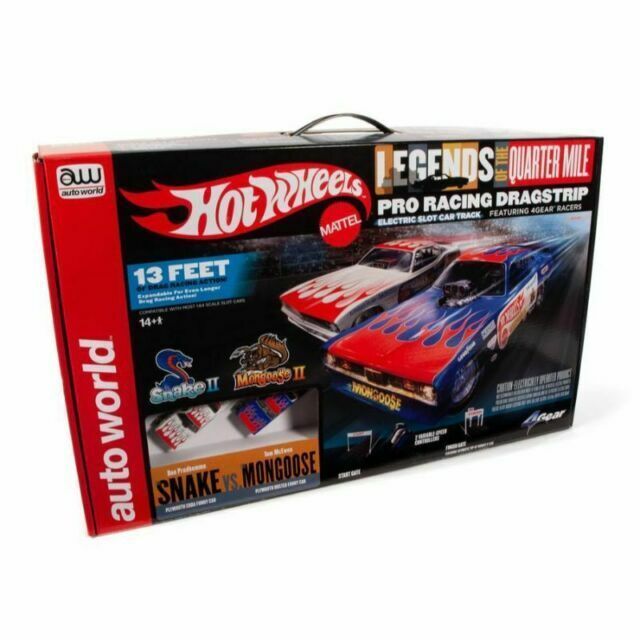Auto World HO SLOT CAR 13' Hot Wheels Slot Drag Set Don Snake Prudhomme SRS334