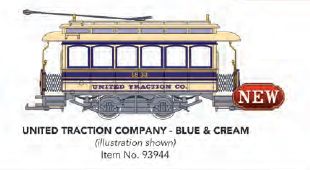 Bachmann Train 93944 G Streetcar United Traction #1833/blu&cream
