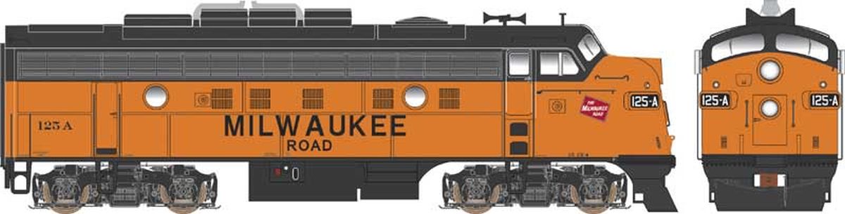 Bowser Train 24604 HO F-9A Milw Rd #125A w/spark arstr & fan hood covers