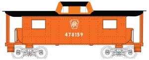 Bowser Train 41095 HO N8 Caboose PRR #478159/Plain Keystone Focal Orange