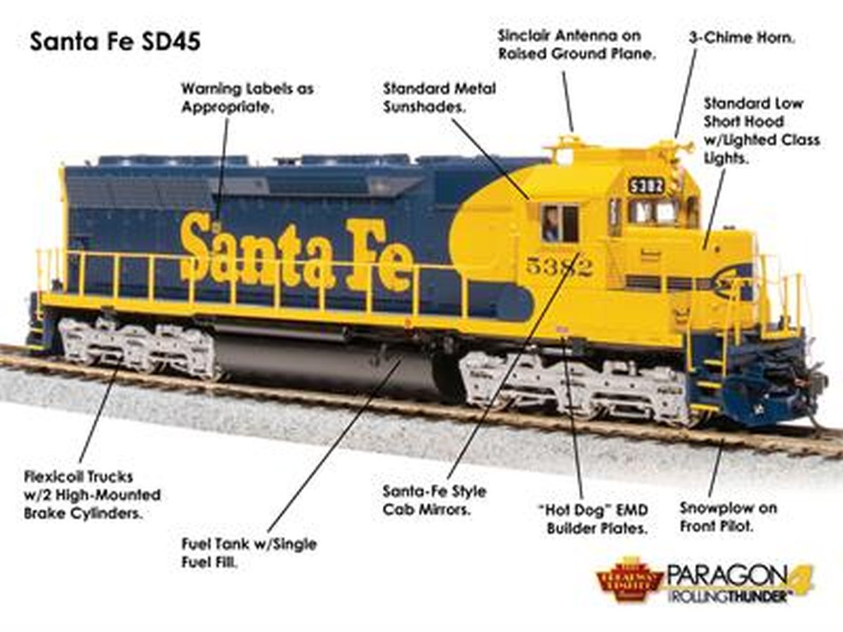 Broadway Limited Train 4282 HO P4 SD45 Diesel SF #5382/Yellow Bonnet DC/DCC