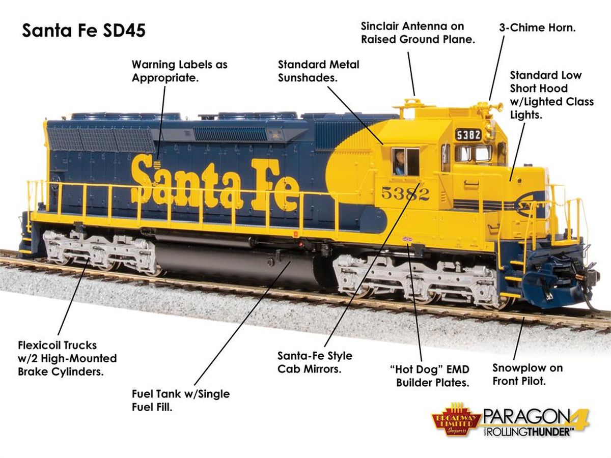 Broadway Limited Train 4283 HO P4 SD45 Diesel SF #5398/Yellow BonnetDC/DCC Sound