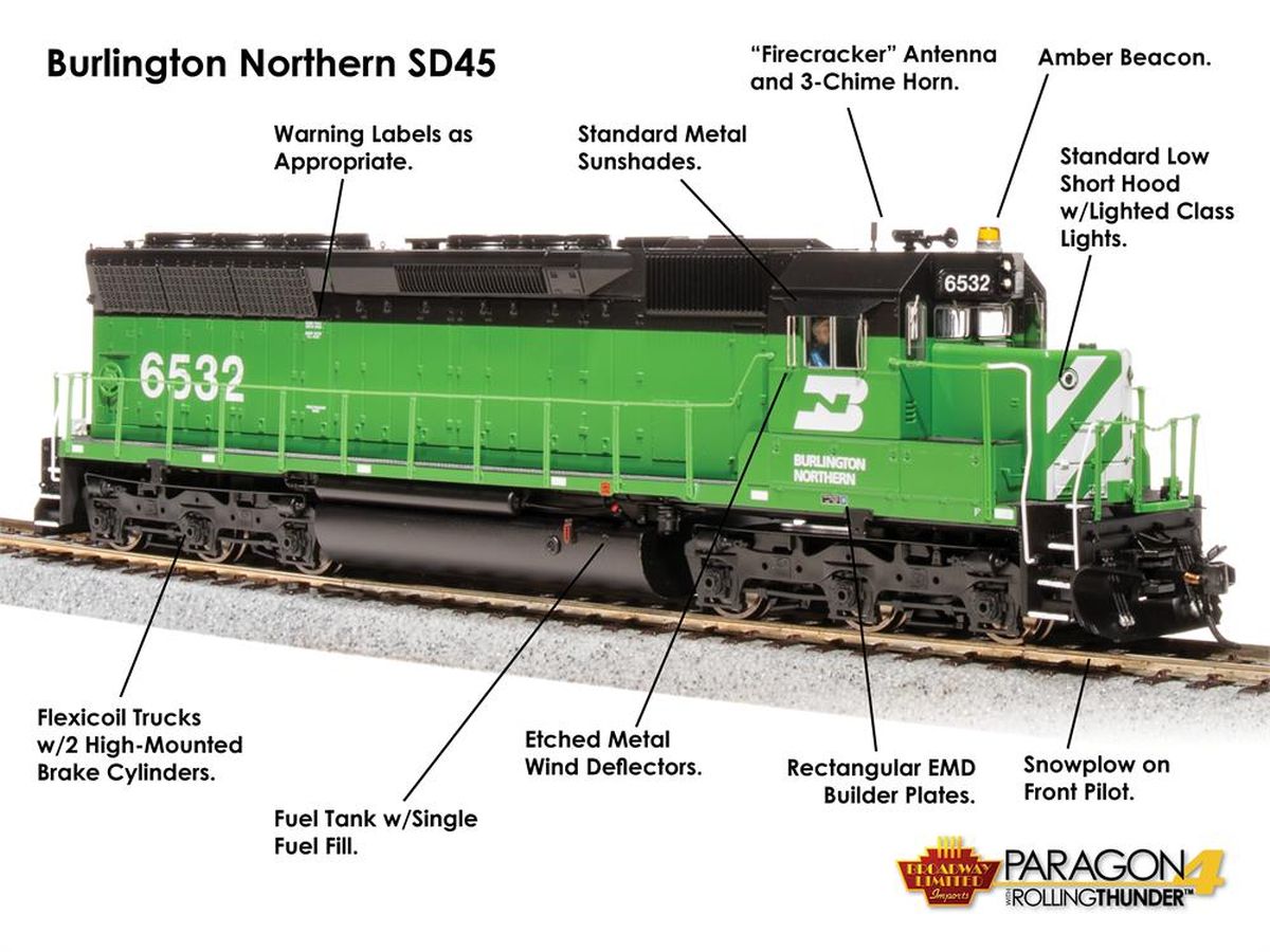 Broadway Limited Train 4285 HO P4 SD45 Diesel BN #6538/grn&blk DC/DCC