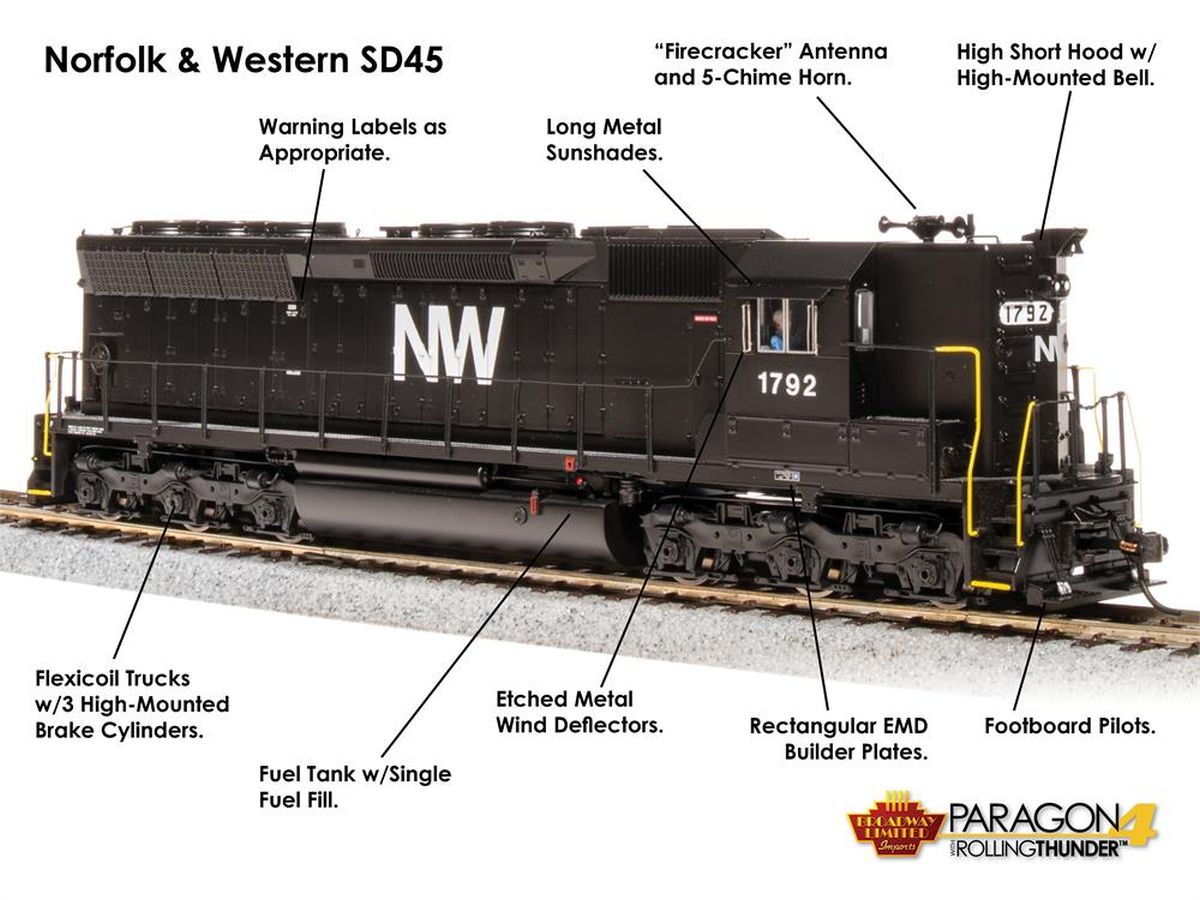 Broadway Limited Train 4287 HO P4 SD45 Diesel N&W #1792/blk DC/DCC