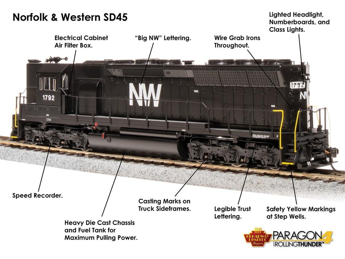 Broadway Limited Train 4288 HO P4 SD45 Diesel N&W #1803/blk&wht DC/DCC Sound