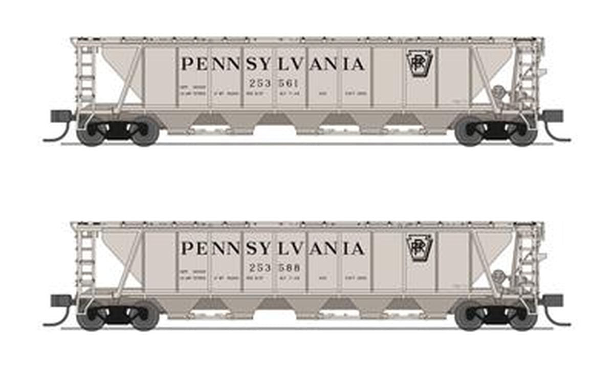 Broadway Limited Train 7253 N H32 Covered Hopper 2pk B PRR/Gray w/Black Shadow Keystone