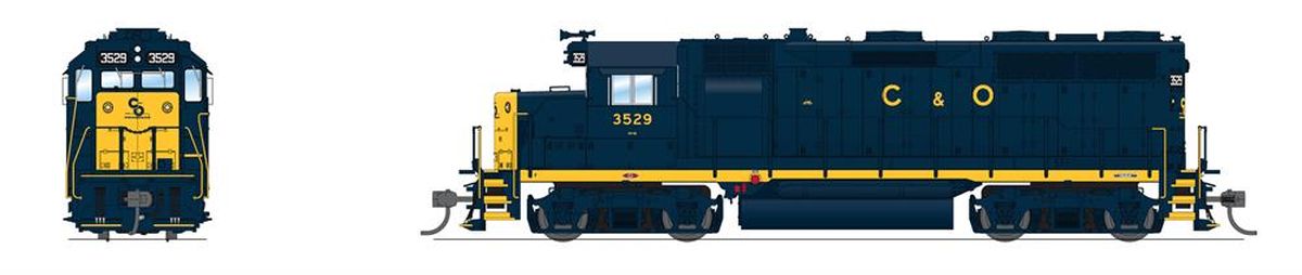 Broadway Limited Train 7536 HO P4 GP35 Diesel C&O #3529/Blue w/Yellow Nose DC/DCC Sound