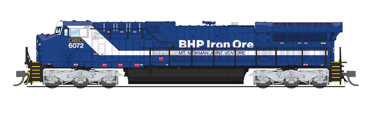 Broadway Limited Train 8570 N AC6000 Diesel BHP Iron Ore #6072 Hesta/Blu&white DC/DCC So
