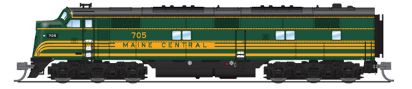 Broadway Limited Train 8765 N E7A Diesel MEC #705/grn&gold DC/DCC Sound
