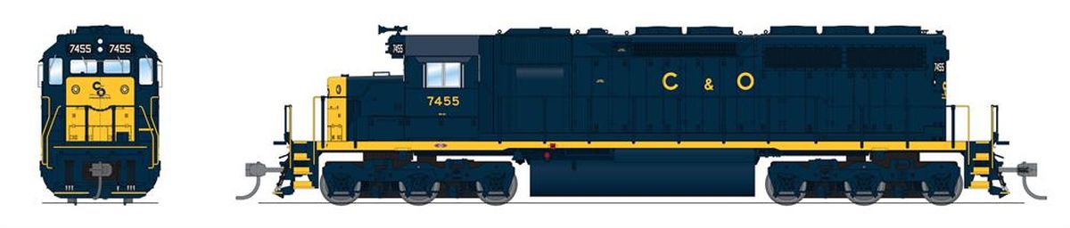 Broadway Limited Model Trains BLI9032 HO SD40-2 Diesel C&O #7455/blu&yel DCC Ready