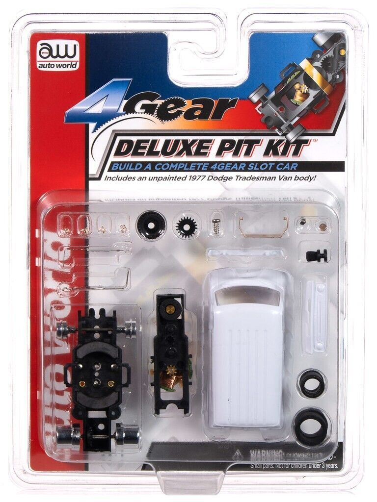 Auto World HO SLOT CAR 4Gear Deluxe Pit Kit (1977 Dodge Tradesman Van) NEW DESIGN Part TRX131