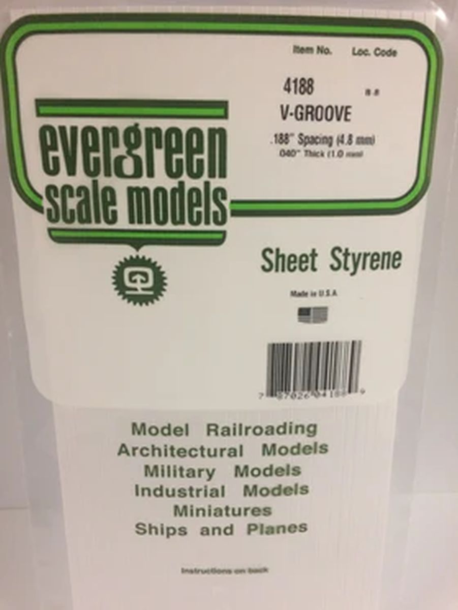 Evergreen Plastic 14188 V-Groove .188  sp