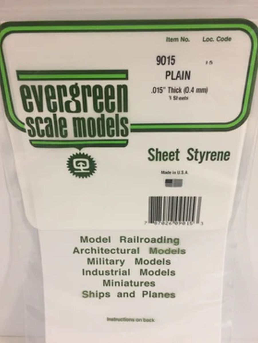 Evergreen Plastic 19015 .015  Thick White Sheet (12)