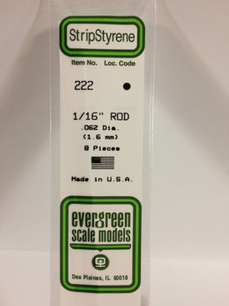 Evergreen Plastic 222 .062  Rod 1/16  (8)