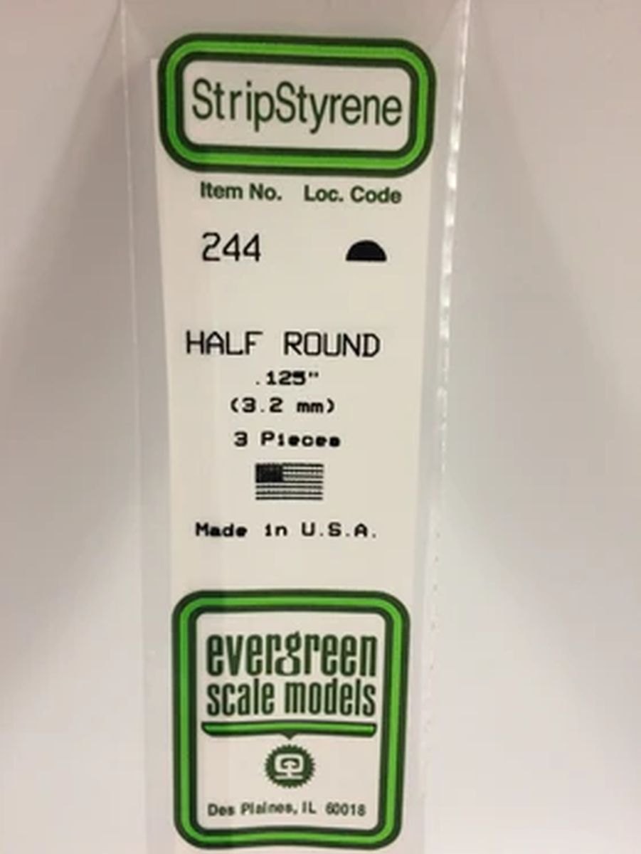 Evergreen Plastic 244 .125  Half Round 1/8  (3)