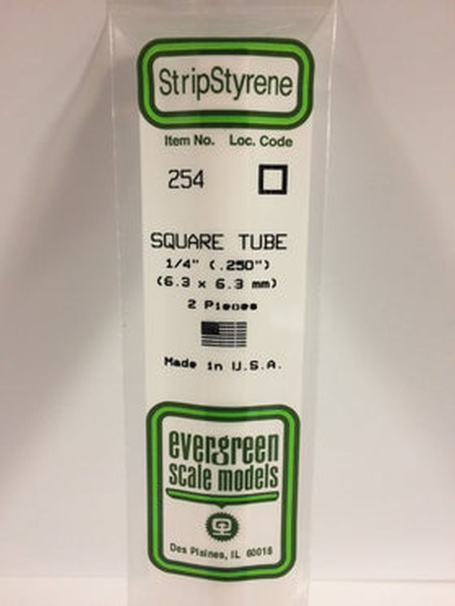 Evergreen Plastic 254 .250 (1/4 ) Sq. Tube (2)