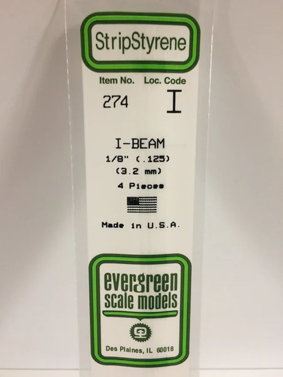 Evergreen Plastic 274 .125  (1/8 ) I-Beam (4)