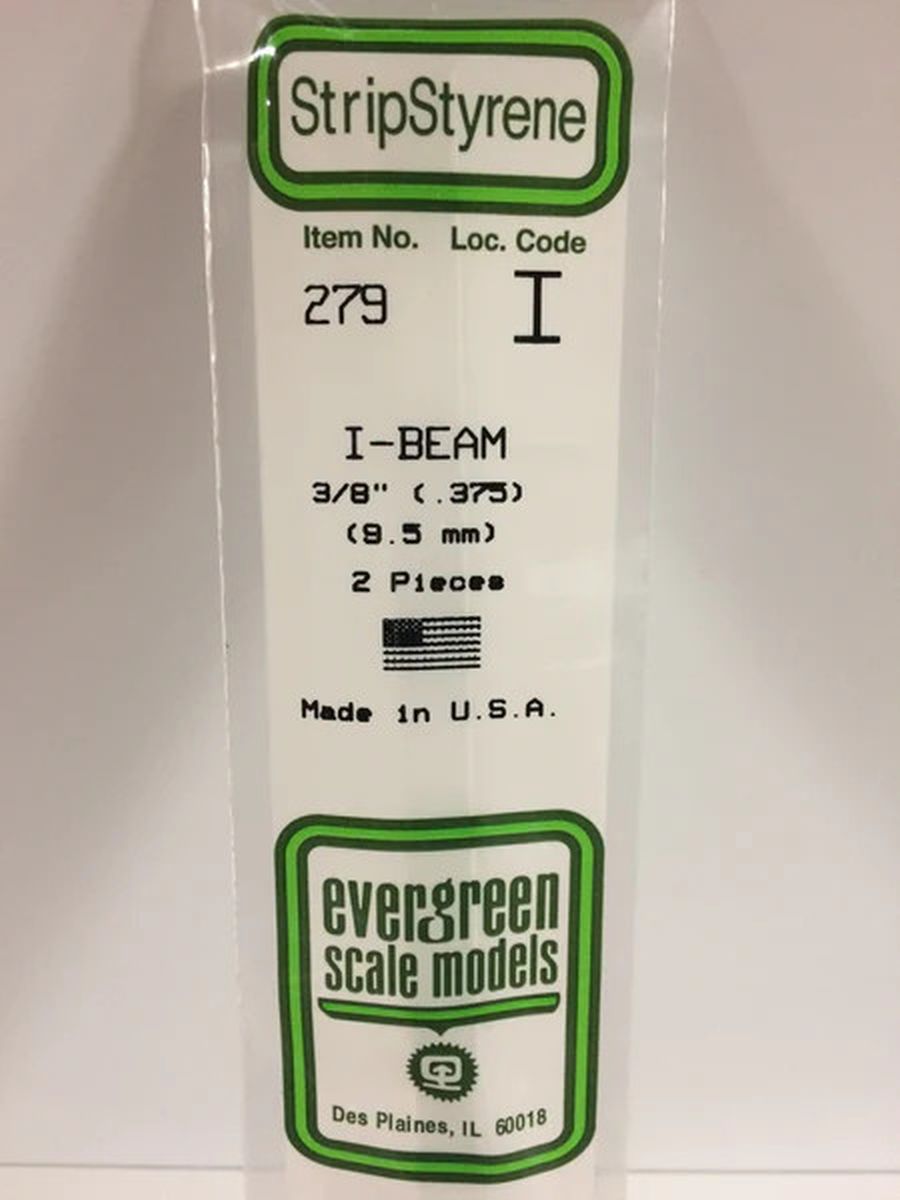 Evergreen Plastic 279 .375  (3/8 ) I-Beam (2)