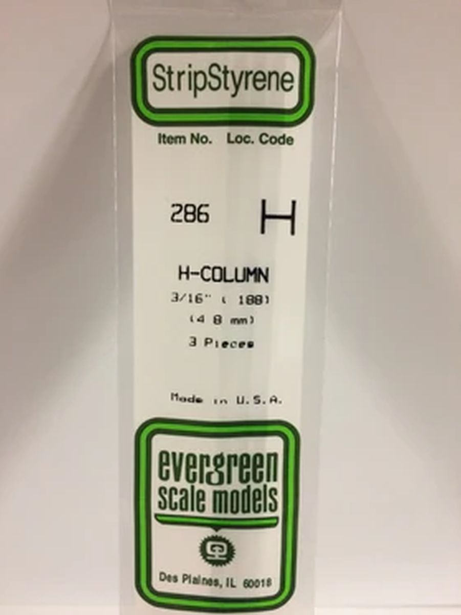Evergreen Plastic 286 .188  H-Column 3/16 (3)