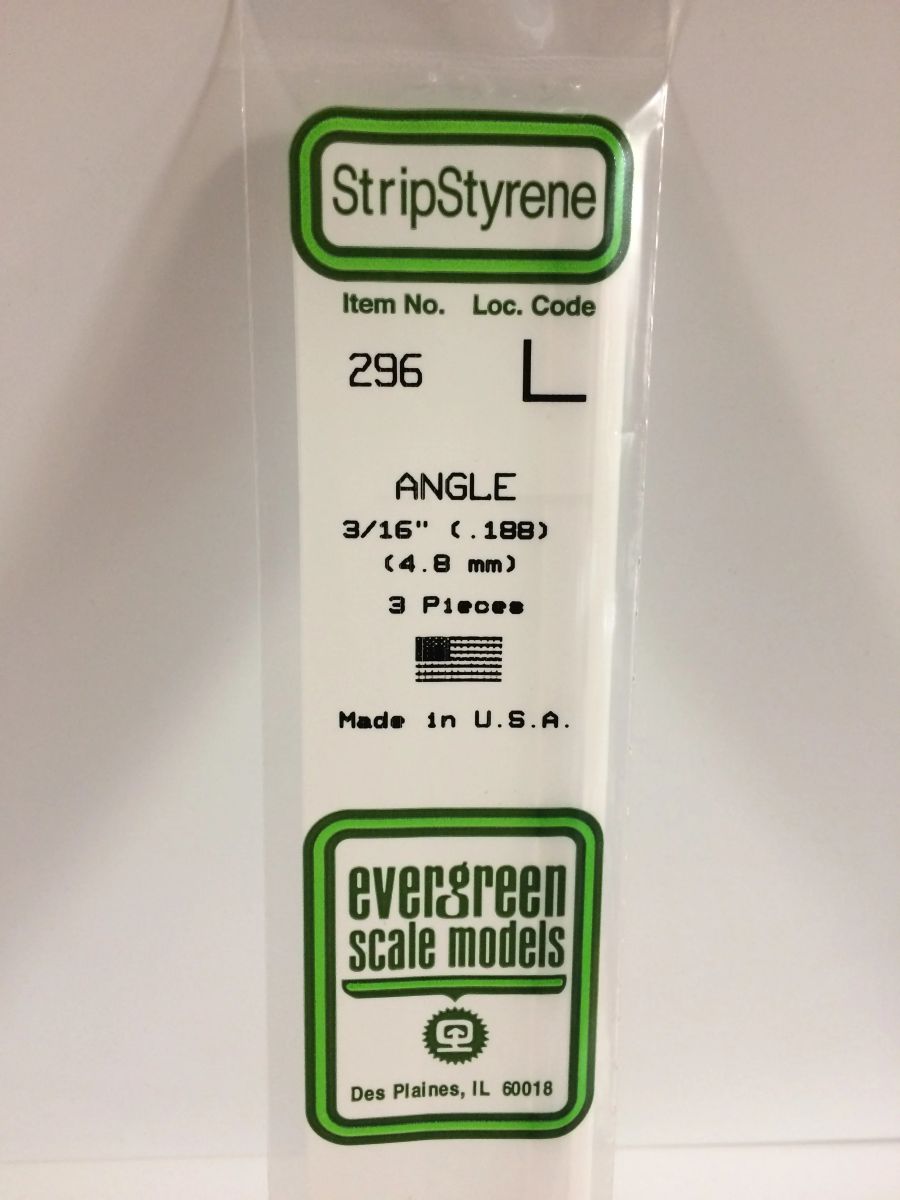 Evergreen Plastic 296 .188  Angle 3/16  (3)