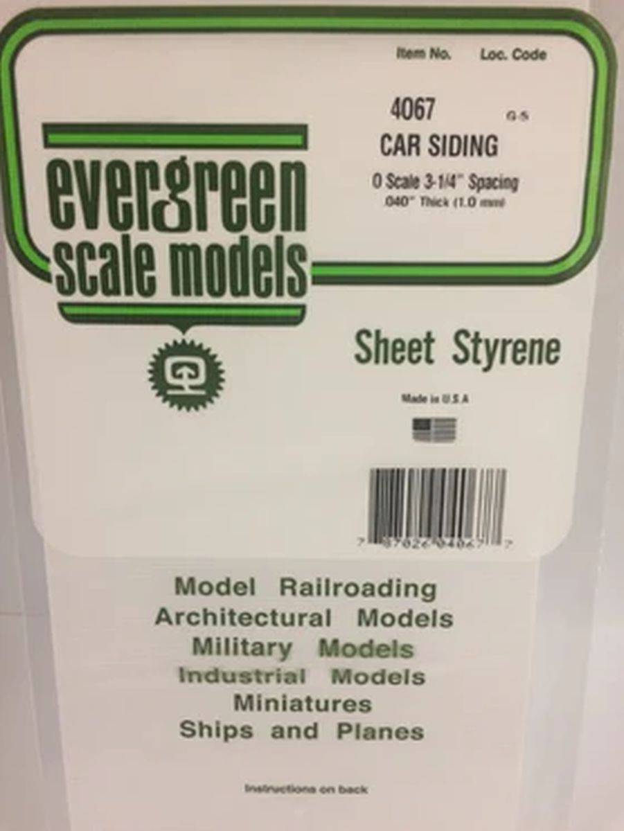 Evergreen Plastic 4067 O-Scale Car Siding