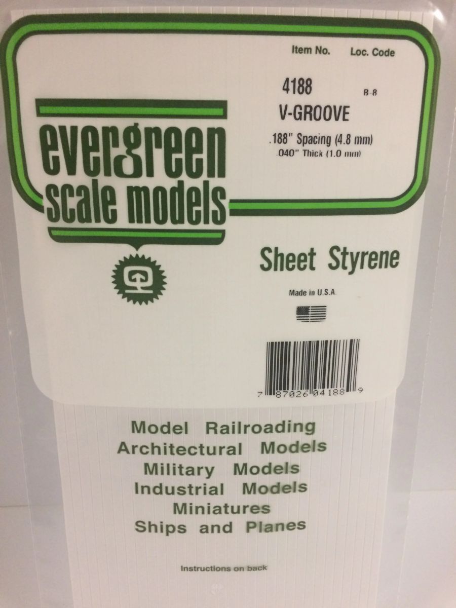 Evergreen Plastic 4188 V-Groove .188  sp