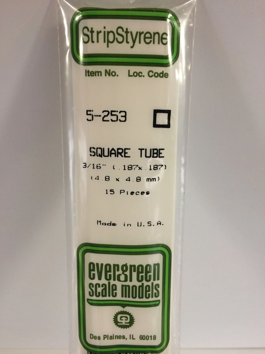 Evergreen Plastic 5253 Economy Pack .188 (3/16 ) Sq. Tube 15pcs