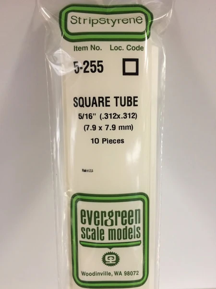 Evergreen Plastic 5255 Economy Pack .312 (5/16 ) Sq. Tube 10pcs