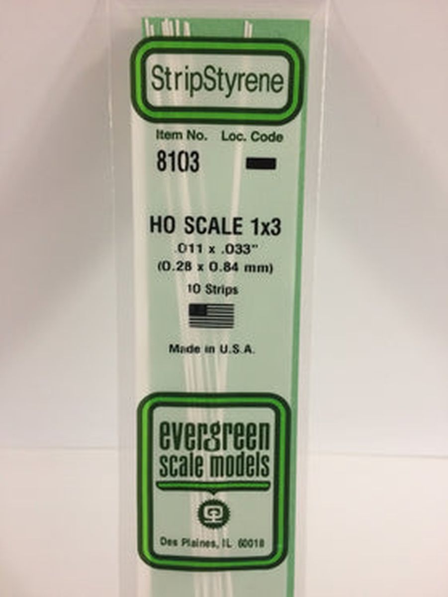 Evergreen Plastic 8103 HO-Strip 1 x 3 (10)