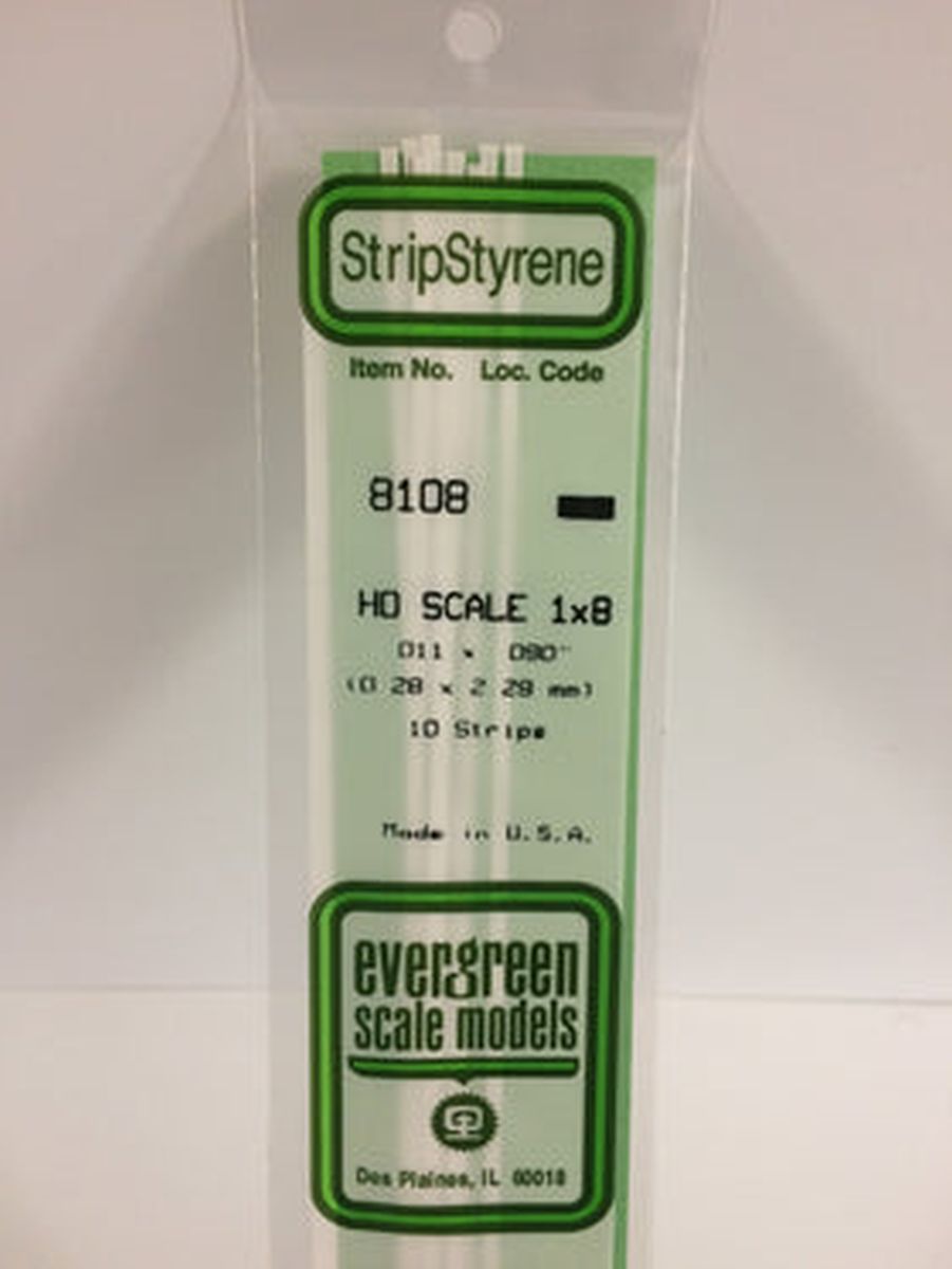 Evergreen Plastic 8108 HO-Strip 1 x 8 (10)