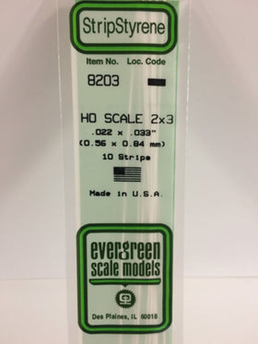 Evergreen Plastic 8203 HO-Strip 2 x 3 (10)