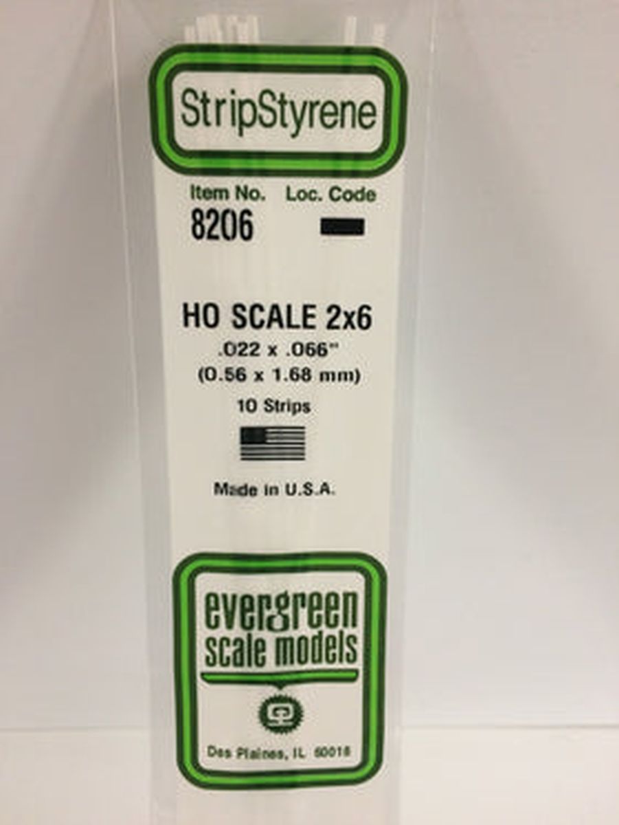 Evergreen Plastic 8206 HO-Strip 2 x 6 (10)