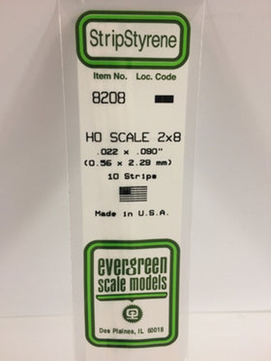 Evergreen Plastic 8208 HO-Strip 2 x 8 (10)
