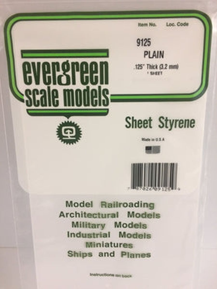Evergreen Plastic 9125 .125  thick White Sheet