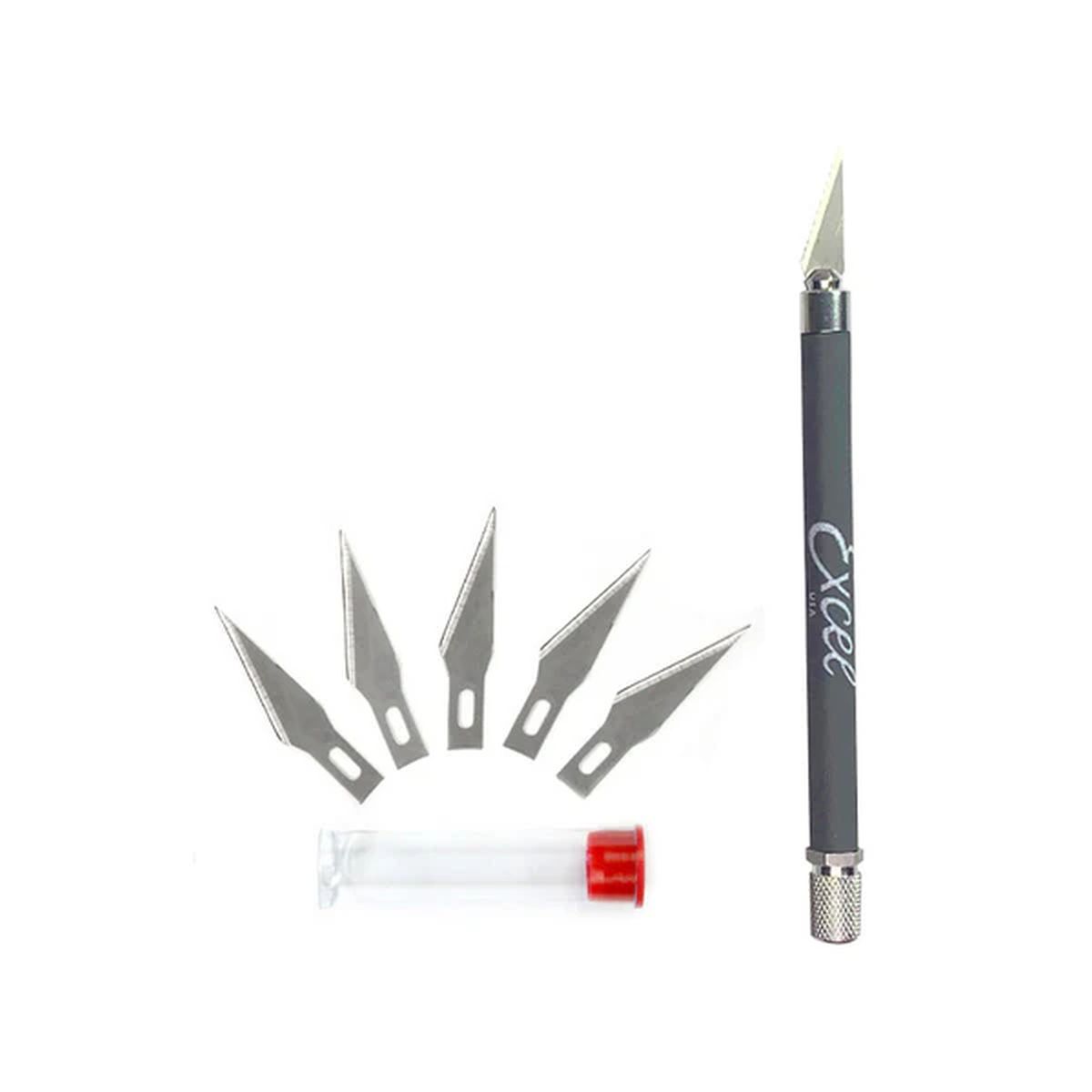 Excel Tool Company 19023 K18 Grip-On Knife with5 #20011Blades and Safety Cap Gray