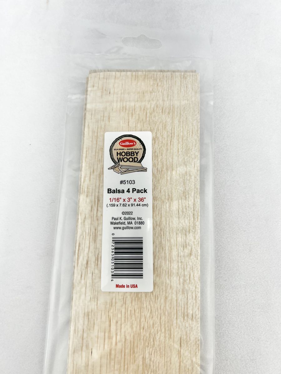 Guillows Model Company 5103 Balsa 1/16   x 3   x 36   4 per bag