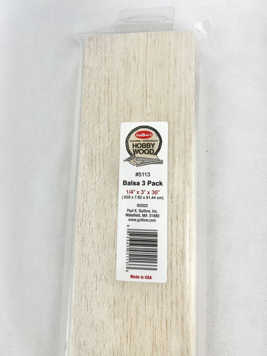 Guillows Model Company 5113 Balsa 1/4  x 3  x 36 - 3 per bag